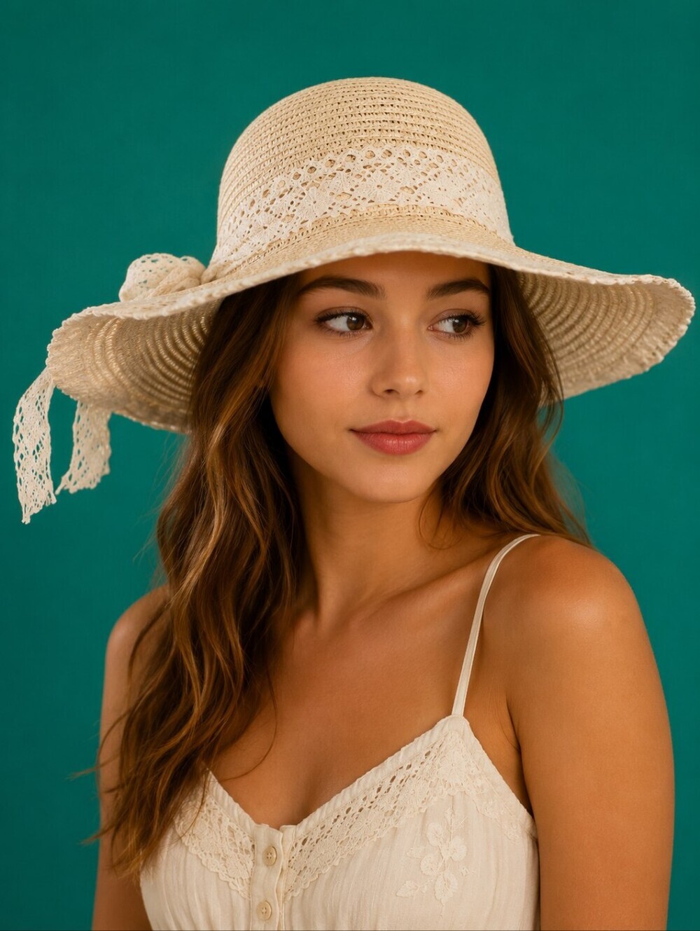 VTG 29 PALMS Cream Lace Bow Floppy Beach Coquette Hat
